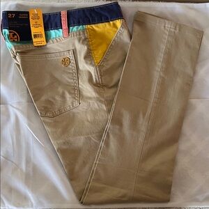 Tory Burch Tan Chinos with Colorful Accents